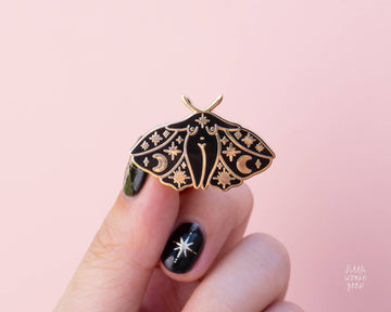 Little Woman Goods - Celestial Moth Girl Enamel Pin-Halloween Spooky Feminist Art