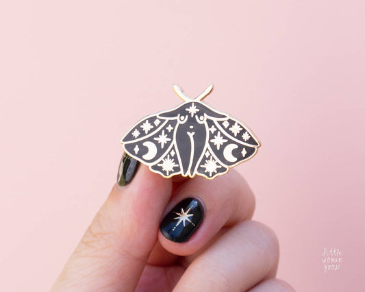 Little Woman Goods - Celestial Moth Girl Enamel Pin-Halloween Spooky Feminist Art