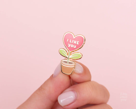 Little Woman Goods - I Like You Enamel Pin- Cute Heart Plant Design, Self Love