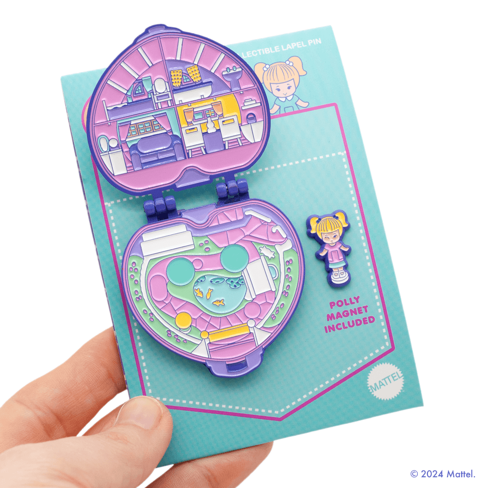 Purple Heart Compact Hinge Pin. This tiny Polly magnet can stick anywhere – inside the compact in her playhouse or outside on the landscape, and even on your refrigerator!