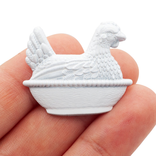 Antique Chicken Dish Pin - White
