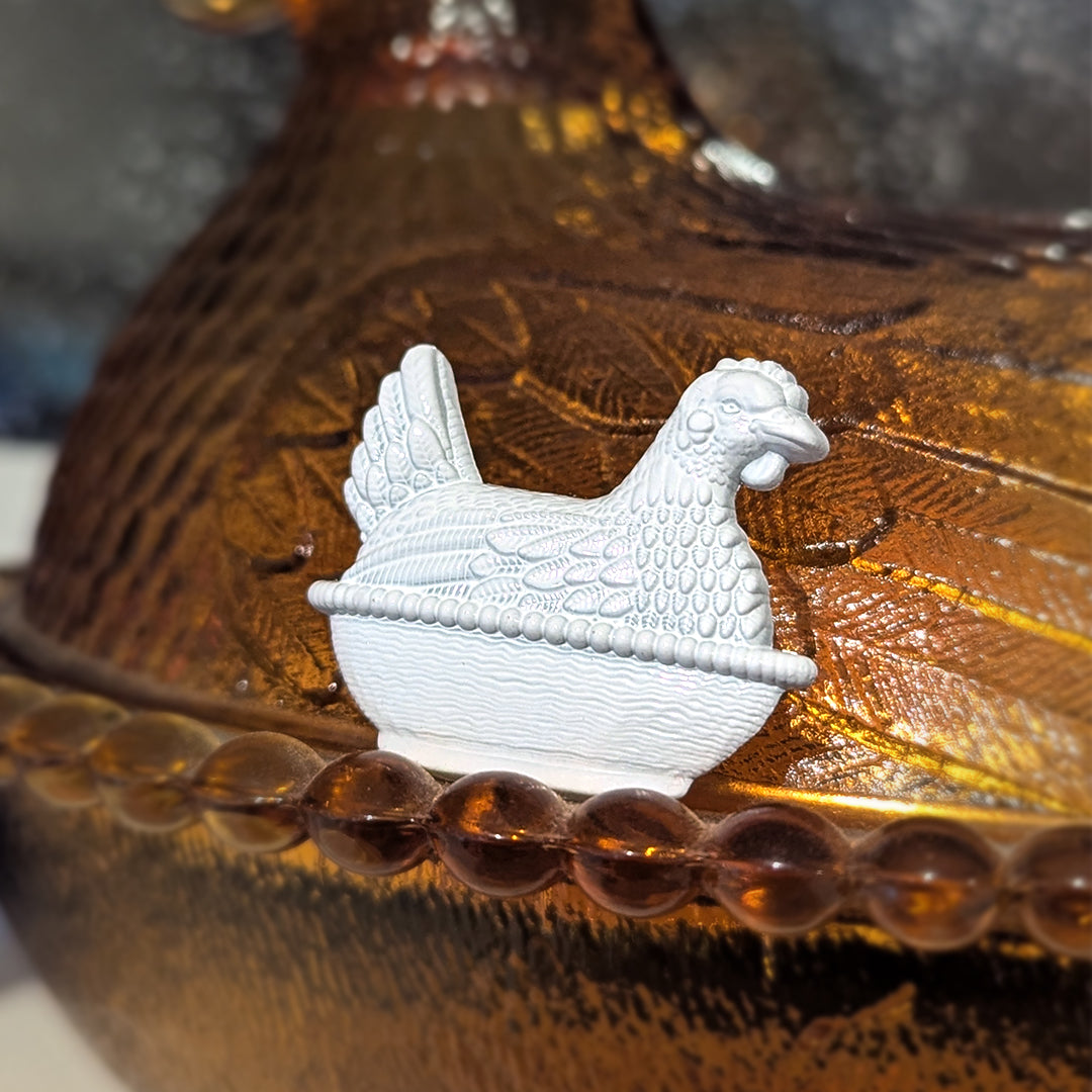 Antique Chicken Dish Pin - White