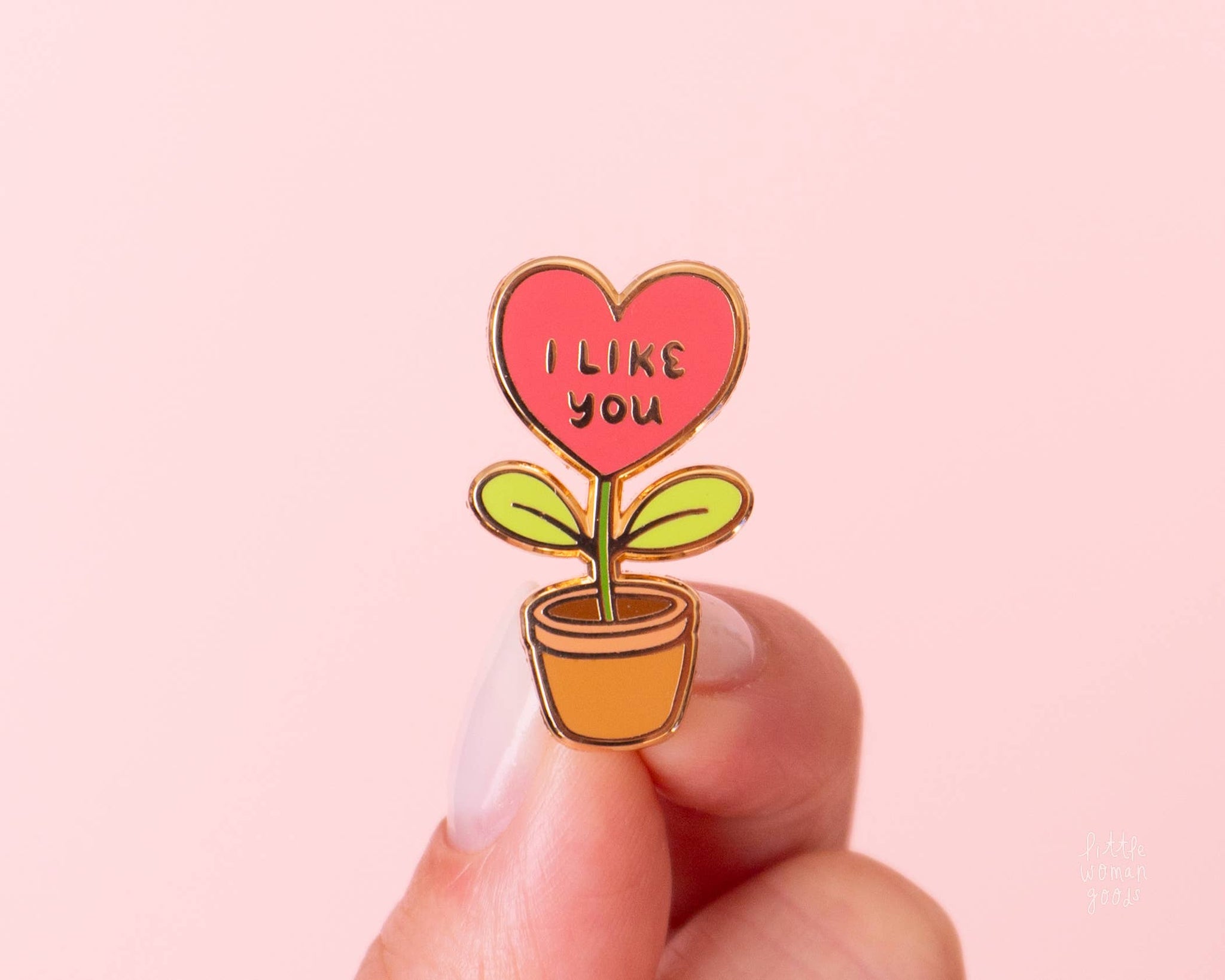 Little Woman Goods - I Like You Enamel Pin- Cute Heart Plant Design, Self Love