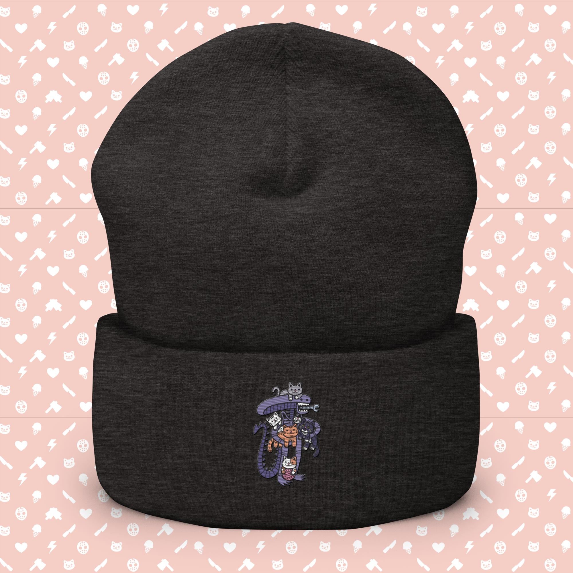 Team Cats Alien Embroidered Cuffed Beanie