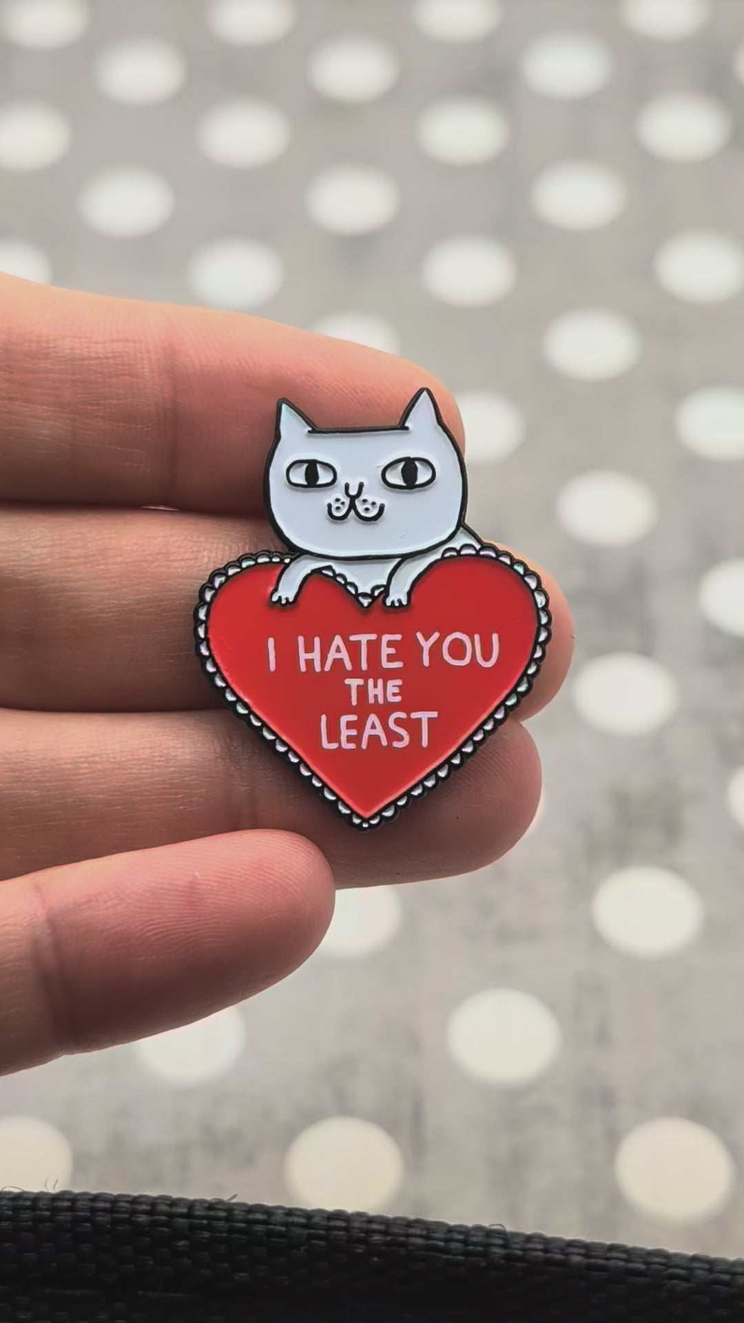 I Hate you the Least Cat with Heart Enamel Pin Video