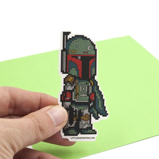 bounty hunter made of pixels in sticker form.