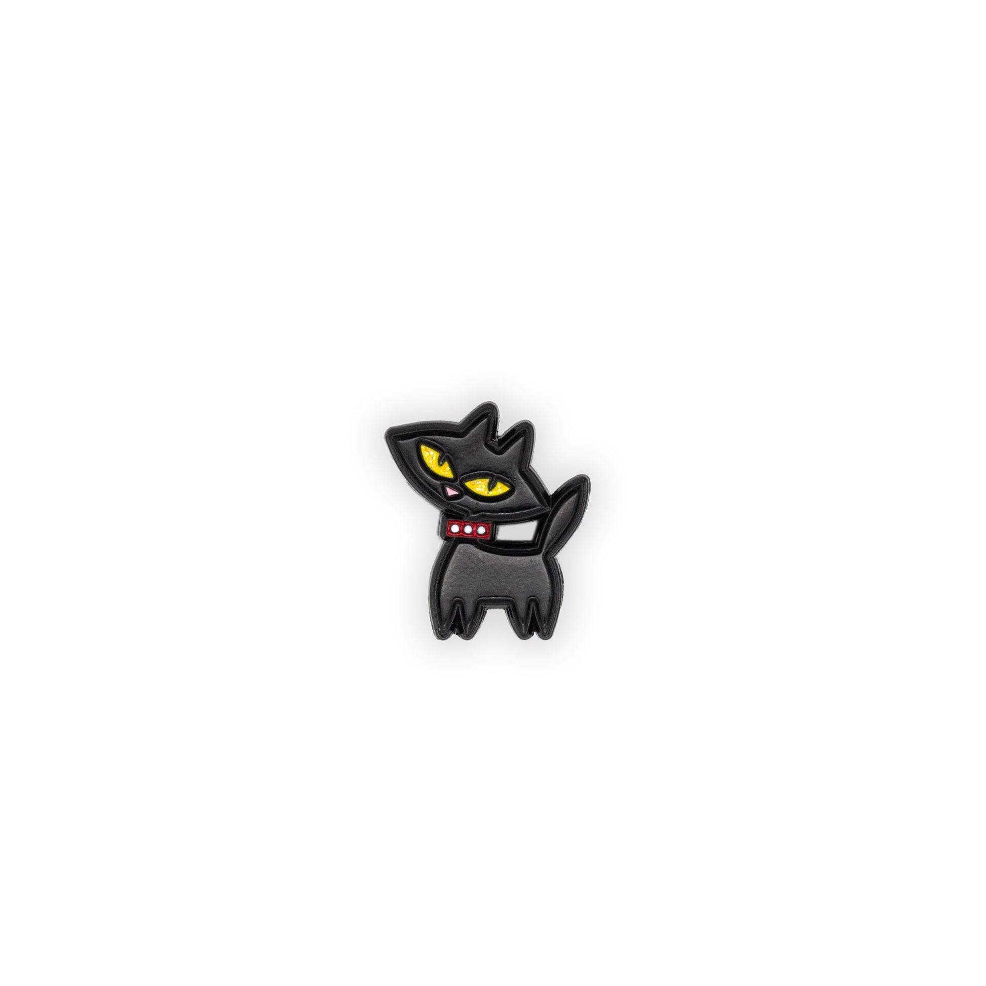 mika cat is a black cat with yellow eyes and a red collar, the limited edition has yellow glitter eyes and is numbered on the back.