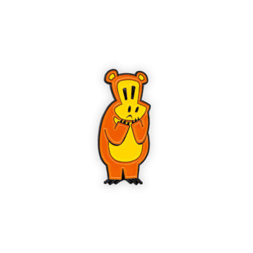 Worry Bear is a brown bear with a yellow tummy. He has a worried look on his face, since he is always worried. Shot on white background.
